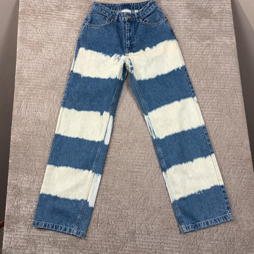 The Ragged Priest‎ Ragged Jeans Blue Bleach Stripe Straight Leg High Waist 24